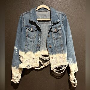 Custom Bleached Ombré Denim Jacket Heavily Distressed Y2K Grunge Streetwear L